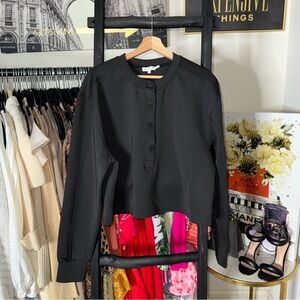 Good American Black Scuba Neoprene Cropped Henley Top Womens Large 3 New NWT